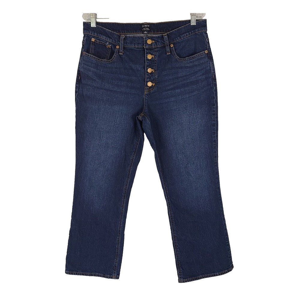 J Crew Jeans Wide Leg Size 31 Mid Rise Flare Crop Button Fly Dark Blue BJ825